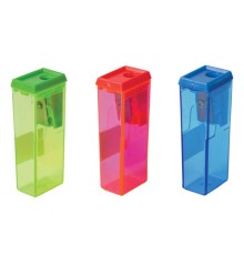 Точилка BEIFA (Бэйфа), с контейнером, прямоугольная, пластиковая, в дисплее, ассорти, APS112