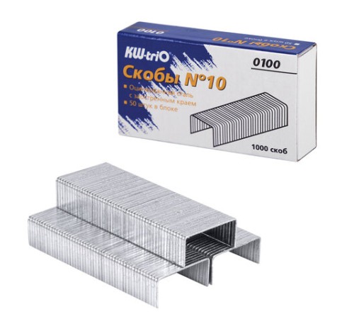 Скобы для степлера №10, 1000 штук, KW-trio, до 20 листов, 0100, -0100