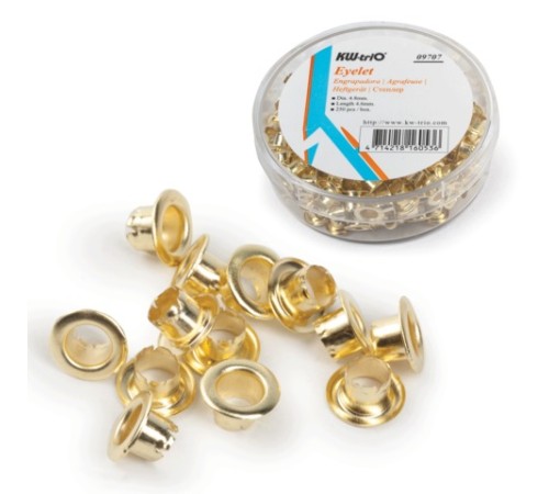 Люверсы омедненные KW-trio, комплект 250 шт., внутренний диаметр 4,8 мм, длина 4,6 мм, цвет золото, 9707, -9707