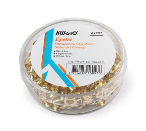 Люверсы омедненные KW-trio, комплект 250 шт., внутренний диаметр 4,8 мм, длина 4,6 мм, цвет золото, 9707, -9707