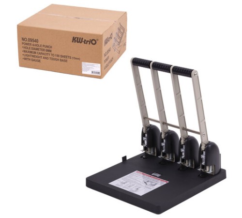 Дырокол на 4 отверстия МОЩНЫЙ KW-trio, до 150 листов, черный, 954, -954