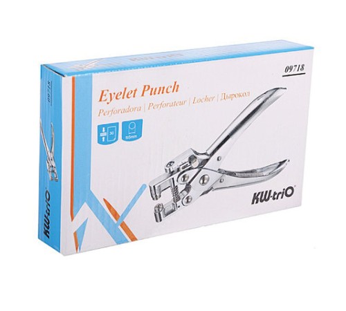 Дырокол на 1 отверстие для установки люверса (225143), диаметр отверстия 5 мм, до 30 листов, хром, KW-trio, 9718, -9718