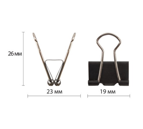 Зажимы для бумаг ОФИСМАГ, КОМПЛЕКТ 12 шт., 19 мм, на 60 листов, черные, картонная коробка, 225154