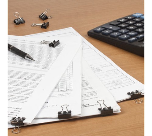 Зажимы для бумаг ОФИСМАГ, КОМПЛЕКТ 12 шт., 19 мм, на 60 листов, черные, картонная коробка, 225154