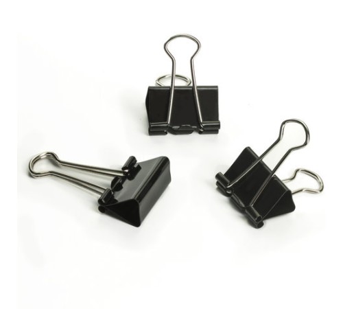Зажимы для бумаг ОФИСМАГ, КОМПЛЕКТ 12 шт., 25 мм, на 100 листов, черные, картонная коробка, 225155