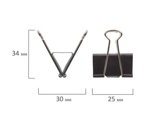 Зажимы для бумаг ОФИСМАГ, КОМПЛЕКТ 12 шт., 25 мм, на 100 листов, черные, картонная коробка, 225155