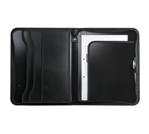 Папка на молнии пластиковая BRAUBERG, А4, 350х282х33 мм, 2 отделения, 4 кармана, бизнес-класс, черная, 225166