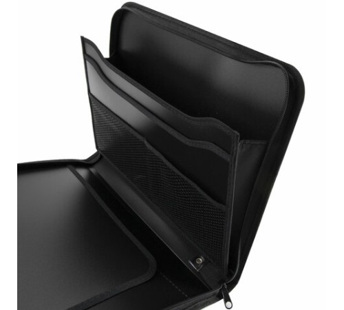 Папка на молнии пластиковая BRAUBERG, А4, 350х282х33 мм, 2 отделения, 4 кармана, бизнес-класс, черная, 225166