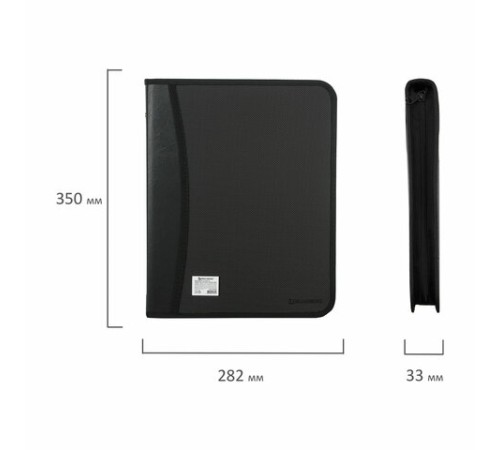 Папка на молнии пластиковая BRAUBERG, А4, 350х282х33 мм, 2 отделения, 4 кармана, бизнес-класс, черная, 225166