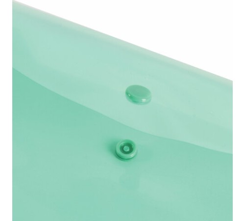 Папка-конверт с кнопкой STAFF, А4, до 100 листов, прозрачная, зеленая, 0,12 мм, 225171