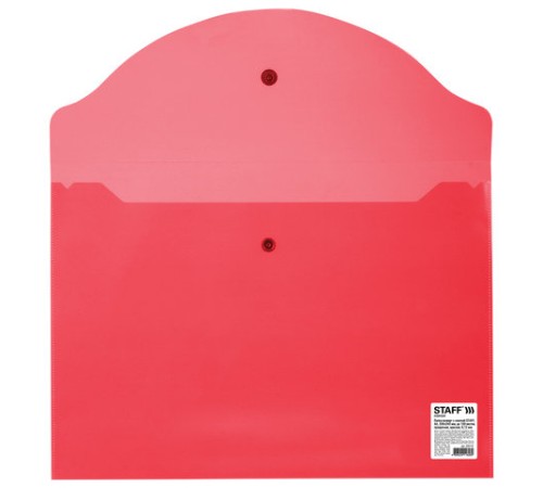Папка-конверт с кнопкой STAFF, А4, до 100 листов, прозрачная, красная, 0,12 мм, 225172
