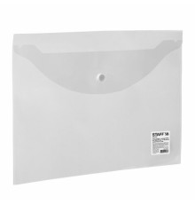 Папка-конверт с кнопкой STAFF, А4, до 100 листов, прозрачная, 0,12 мм, 225173