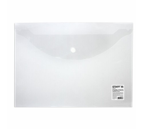 Папка-конверт с кнопкой STAFF, А4, до 100 листов, прозрачная, 0,12 мм, 225173