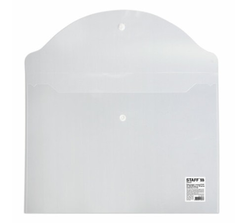 Папка-конверт с кнопкой STAFF, А4, до 100 листов, прозрачная, 0,12 мм, 225173