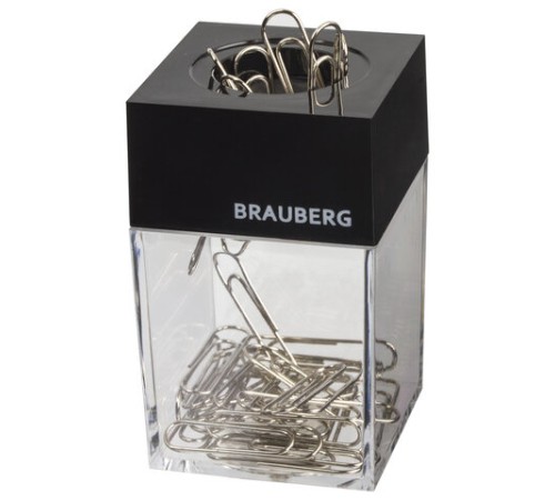 Скрепочница магнитная BRAUBERG с 30 скрепками, прозрачный корпус, 225189