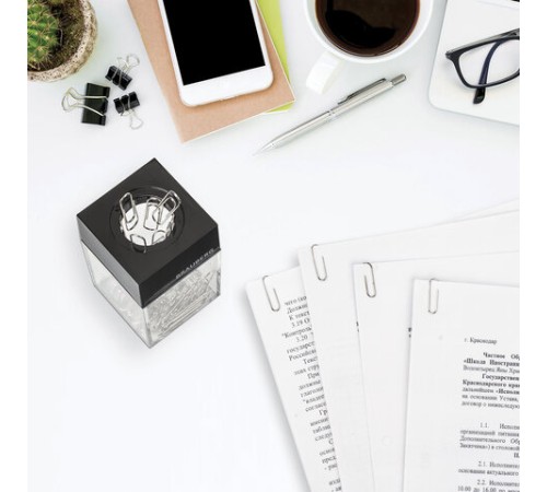 Скрепочница магнитная BRAUBERG с 30 скрепками, прозрачный корпус, 225189