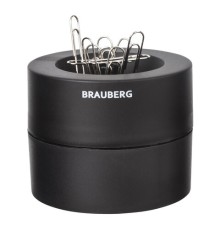 Скрепочница магнитная BRAUBERG с 30 скрепками, большой бочонок, черная, 225191