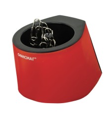 Скрепочница магнитная ОФИСМАГ с 30 скрепками, стильный корпус, красно-черная, 225192