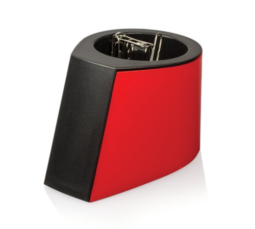 Скрепочница магнитная ОФИСМАГ с 30 скрепками, стильный корпус, красно-черная, 225192