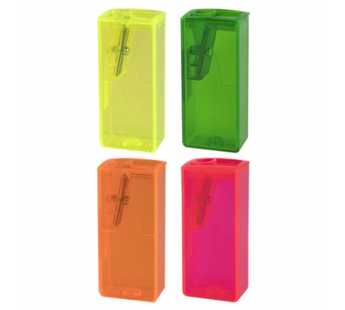 Точилка FABER-CASTELL, с контейнером, прямоугольная, пластиковая, детали флуоресцентные, ассорти, 581525