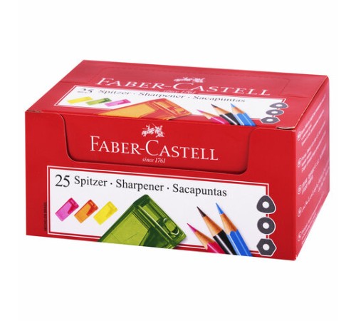 Точилка FABER-CASTELL, с контейнером, прямоугольная, пластиковая, детали флуоресцентные, ассорти, 581525