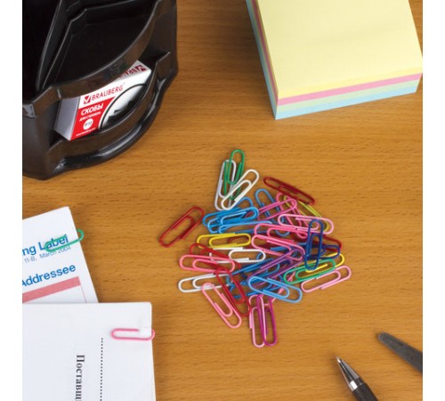 Скрепки ОФИСМАГ, 28 мм, цветные, 100 шт., в картонной коробке, Россия, 225210