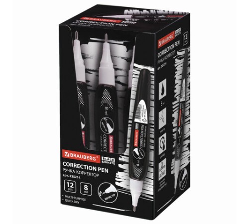 Ручка-корректор BRAUBERG, 8 мл, металлический наконечник, черный корпус, 225214