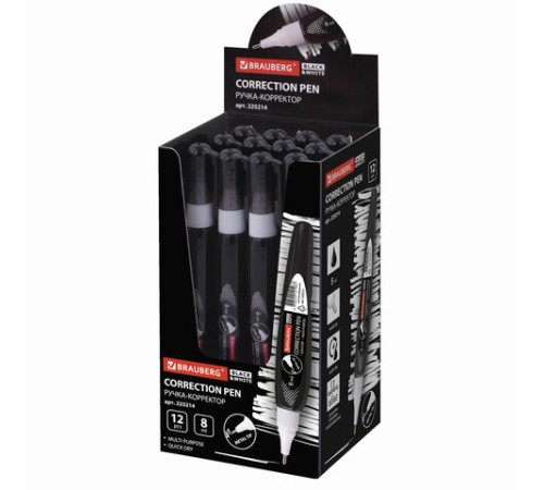 Ручка-корректор BRAUBERG, 8 мл, металлический наконечник, черный корпус, 225214