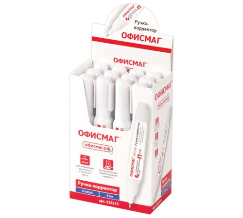 Ручка-корректор ОФИСМАГ, 9 мл, металлический наконечник, 225215
