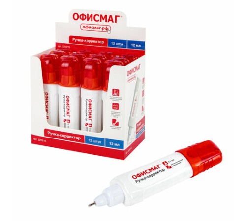 Ручка-корректор ОФИСМАГ, 12 мл, металлический наконечник, 225216