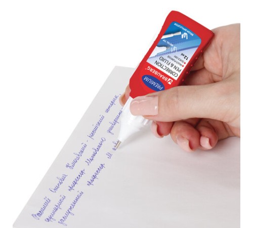 Ручка-корректор + корректирующая жидкость BRAUBERG, 12 мл, 2 в 1: металлический наконечник + кисточка, 225217