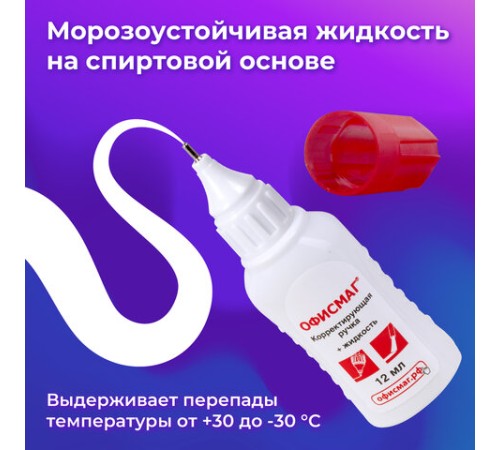 Ручка-корректор + корректирующая жидкость ОФИСМАГ, 12 мл, 2 в 1: металлический наконечник + кисточка, 225218