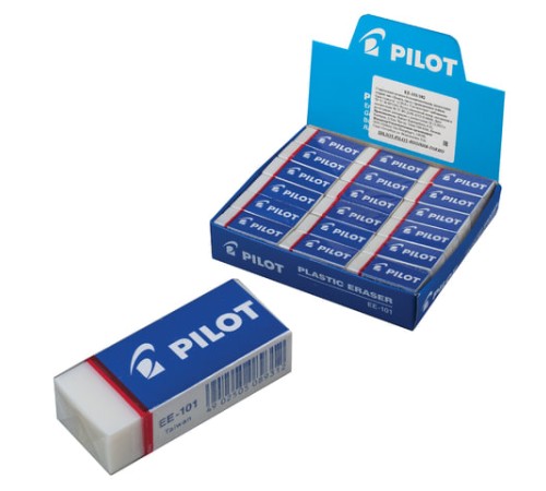 Ластик PILOT, 42х18х12 мм, прямоугольный, белый, картонный держатель, EE-101