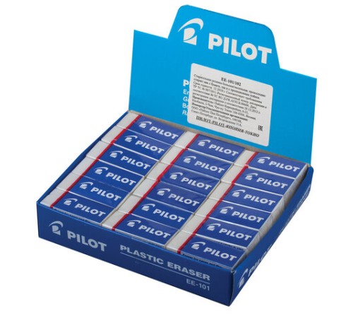 Ластик PILOT, 42х18х12 мм, прямоугольный, белый, картонный держатель, EE-101