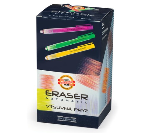 Ластик выдвижной KOH-I-NOOR, 132х15х15 мм, белый, пластиковый держатель ассорти, натуральный каучук, 9736000002PS