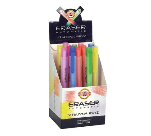 Ластик выдвижной KOH-I-NOOR, 132х15х15 мм, белый, пластиковый держатель ассорти, натуральный каучук, 9736000002PS