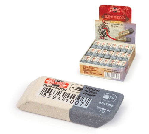 Ластик KOH-I-NOOR 6541/80, 41x14x8 мм, бело-серый, прямоугольный, скошенные края, натуральный каучук, 6541080004KDRU