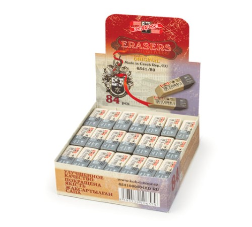 Ластик KOH-I-NOOR 6541/80, 41x14x8 мм, бело-серый, прямоугольный, скошенные края, натуральный каучук, 6541080004KDRU