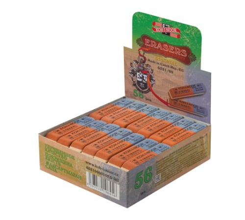 Ластик KOH-I-NOOR 6521/60, 57x14x8 мм, красно-синий, прямоугольный, скошенные края, натуральный каучук, 6521060010KDRU