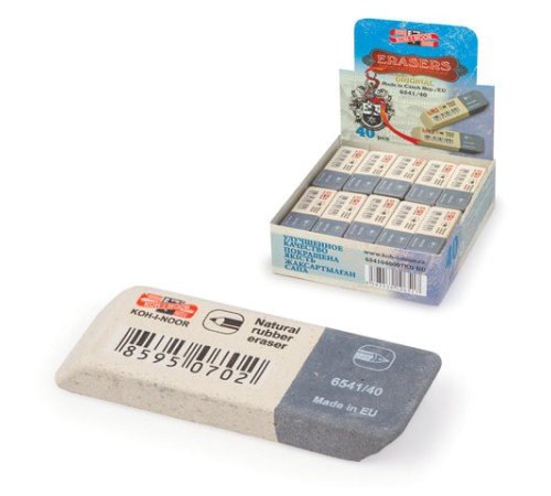 Ластик KOH-I-NOOR 6541/40, 57x19,5x8 мм, бело-серый, прямоугольный, скошенные края, натуральный каучук, 6541040007KDRU