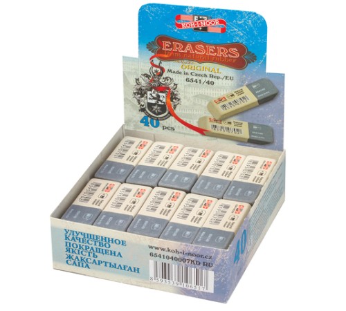 Ластик KOH-I-NOOR 6541/40, 57x19,5x8 мм, бело-серый, прямоугольный, скошенные края, натуральный каучук, 6541040007KDRU