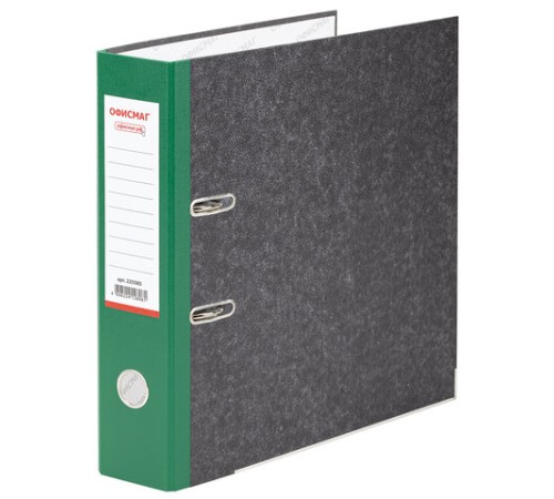 Папка-регистратор ОФИСМАГ, фактура стандарт, с мраморным покрытием, 75 мм, зеленый корешок, 225585