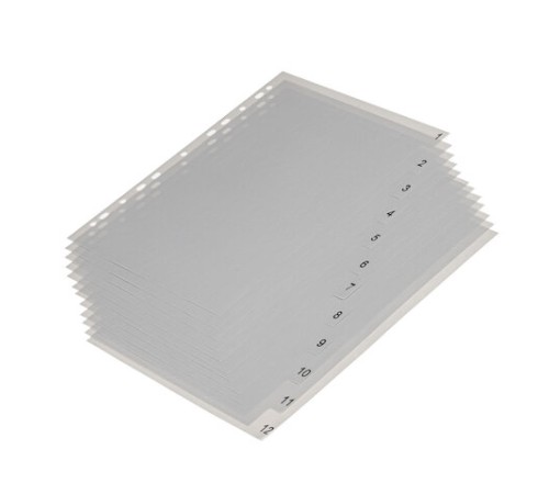 Разделитель пластиковый BRAUBERG, А4, 12 листов, цифровой 1-12, оглавление, серый, РОССИЯ, 225596