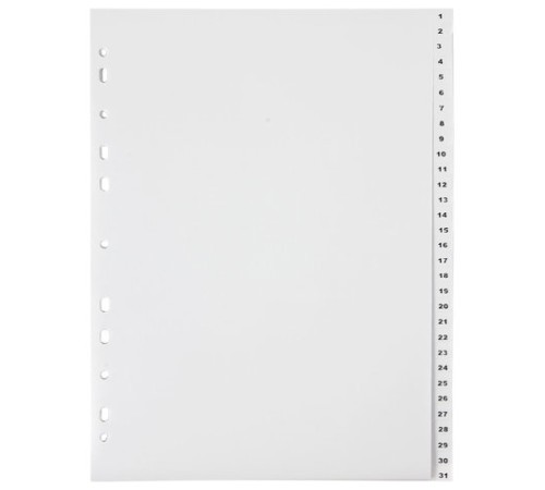 Разделитель пластиковый ОФИСМАГ, А4, 31 лист, цифровой 1-31, оглавление, серый, РОССИЯ, 225605