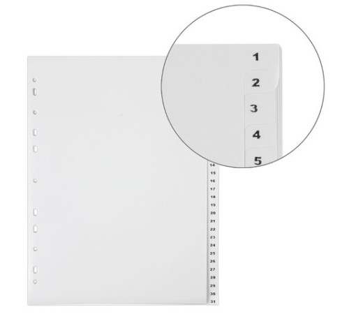 Разделитель пластиковый ОФИСМАГ, А4, 31 лист, цифровой 1-31, оглавление, серый, РОССИЯ, 225605