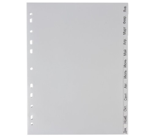 Разделитель пластиковый ОФИСМАГ, А4, 12 листов, Январь-Декабрь, оглавление, серый, РОССИЯ, 225606