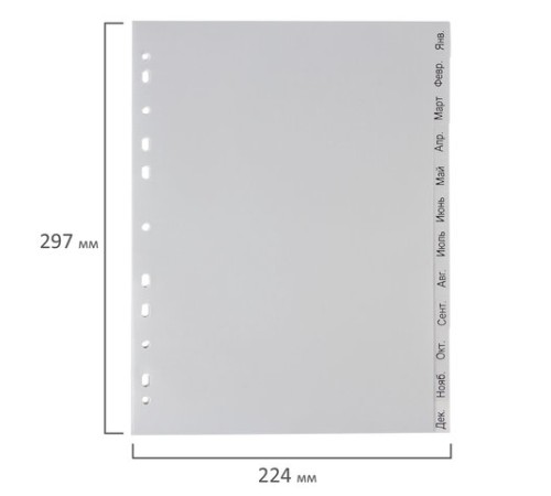 Разделитель пластиковый ОФИСМАГ, А4, 12 листов, Январь-Декабрь, оглавление, серый, РОССИЯ, 225606