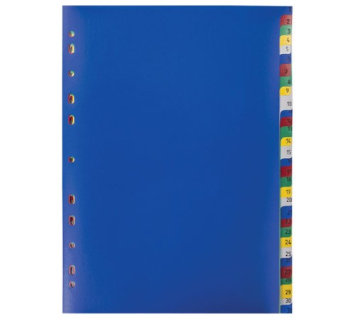 Разделитель пластиковый ОФИСМАГ, А4, 31 лист, цифровой 1-31, оглавление, цветной, РОССИЯ, 225618