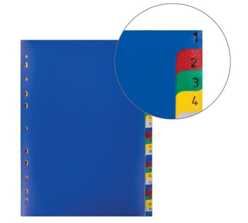 Разделитель пластиковый ОФИСМАГ, А4, 31 лист, цифровой 1-31, оглавление, цветной, РОССИЯ, 225618