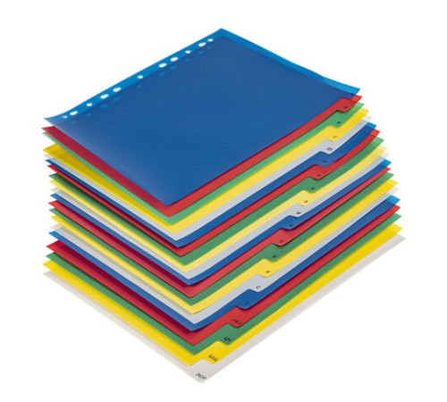 Разделитель пластиковый широкий BRAUBERG А4+, 20 листов, алфавитный А-Я, оглавление, цветной, 225627